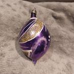 B869 oude kerstbal paars druppel lila paars goud wit 10,5 cm, Ophalen of Verzenden, Gebruikt