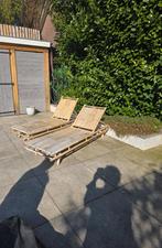 Bamboe ligbedden 2x met kussens, Tuin en Terras, Ophalen of Verzenden, Zo goed als nieuw, Rotan, Verstelbaar