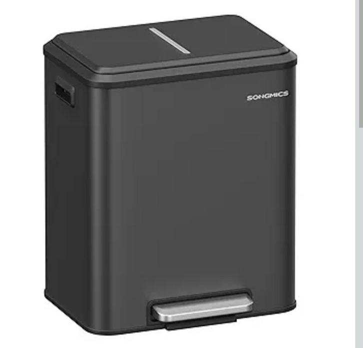 Songmics NIEUW Afvalbak 2x15L - Inktzwart & Geruisloos, Huis en Inrichting, Woonaccessoires | Prullenbakken, Nieuw, Metaal, Minder dan 50 cm