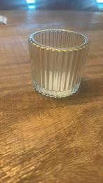 Glazen windlicht met gouden randje bovenop het glas, Huis en Inrichting, Ophalen of Verzenden, Gebruikt, Overige materialen, Minder dan 25 cm