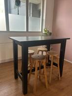 Zwarte hoge eettafel + krukken, Ophalen, Zo goed als nieuw, Donker hout, Vier personen