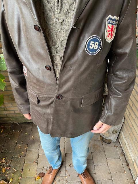 Leren jas - colbert model, Kleding | Heren, Jassen | Winter, Zo goed als nieuw, Maat 52/54 (L), Bruin, Ophalen of Verzenden