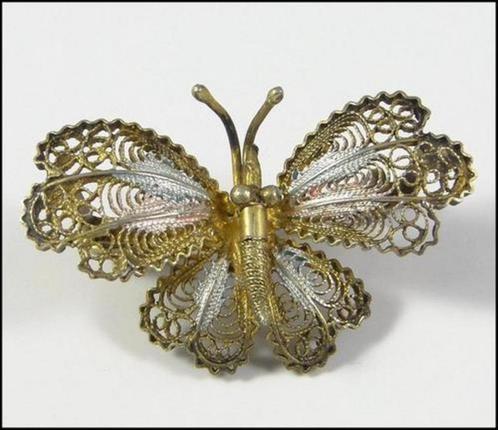 Prachtige filigrain zilver en goud broche vlinder (7269-3767, Sieraden, Tassen en Uiterlijk, Broches, Zo goed als nieuw, Zilver
