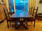 Massief eiken kloostertafel met stoelen, Ophalen, Gebruikt, 50 tot 100 cm, 150 tot 200 cm