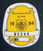 Indonesie Bewijsje Wegenbelasting voor een Betjak Blitar1984, Ophalen of Verzenden, Postfris, Zuidoost-Azië
