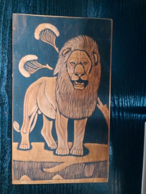 Houten Leeuw Wanddecoratie - Handgemaakt, Antiek en Kunst, Kunst | Beelden en Houtsnijwerken, Ophalen of Verzenden