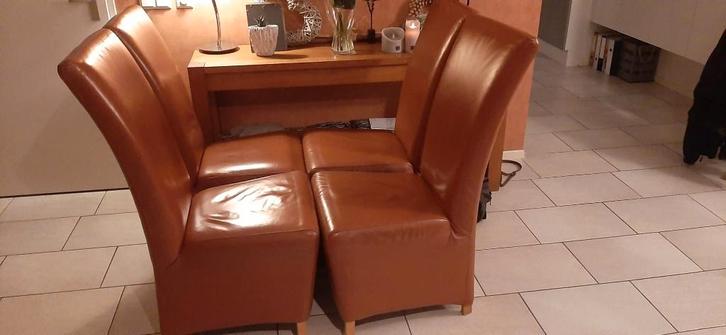 4 Eetkamerstoelen met hoge rugleuning, Huis en Inrichting, Stoelen, Gebruikt, Vier, Leer, Overige kleuren, Ophalen