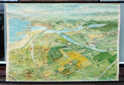 Oude schoolplaat met diverse landschappen, Antiek en Kunst, Antiek | Schoolplaten, Stad- en Dorpsgezichten, Ophalen of Verzenden