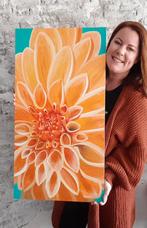 Oranje Dahlia Schilderij - tuindecoratie - tuinschilderij, Ophalen of Verzenden