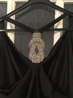 Zwarte blouse met watervalhals bling bling feestdagen, Maat 38/40 (M), Overige typen, Zwart, Ophalen of Verzenden