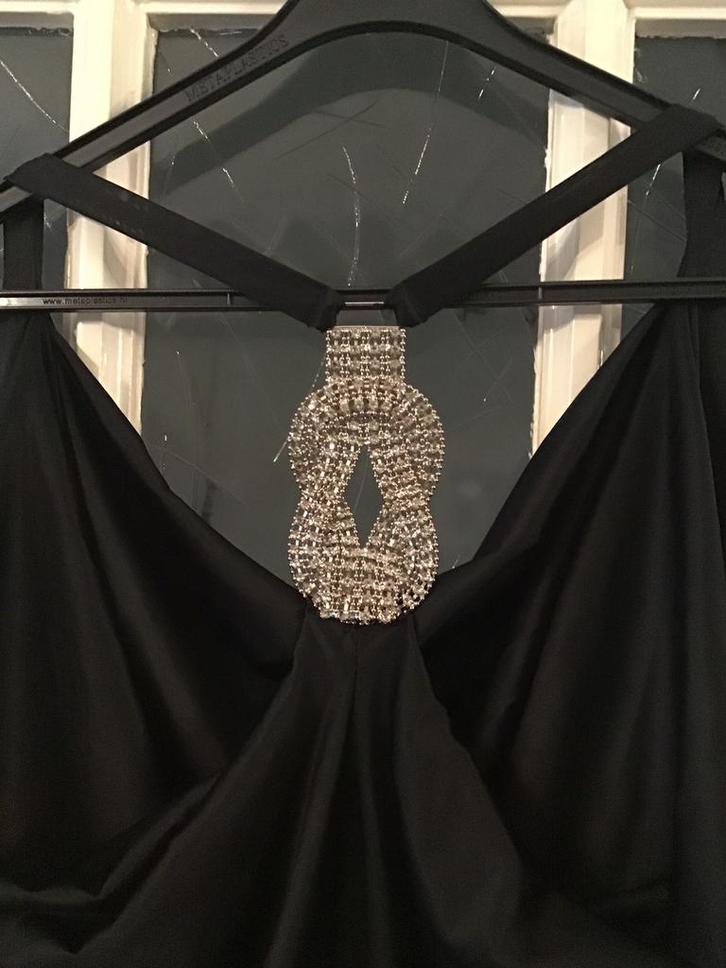 Zwarte blouse met watervalhals bling bling feestdagen, Kleding | Dames, Gelegenheidskleding, Zo goed als nieuw, Overige typen