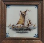 Oude antieke wandtegel boot platbodem landschap, Antiek en Kunst, Ophalen of Verzenden