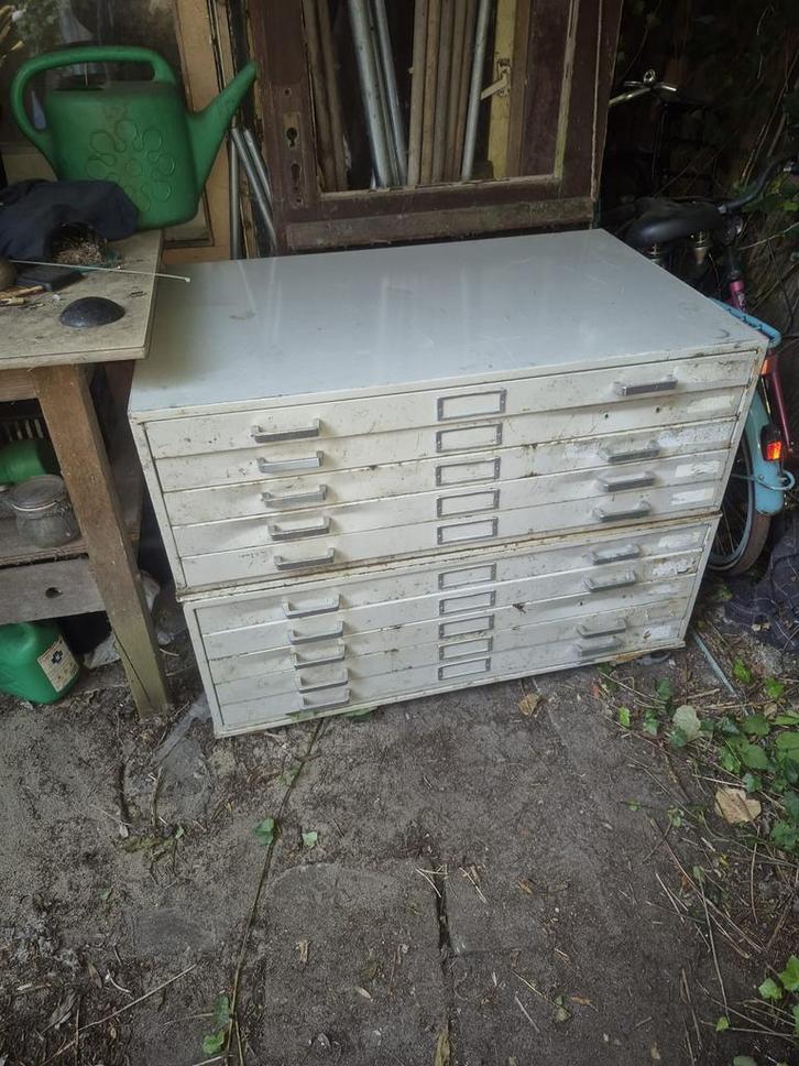 Vintage Tekenladekast - Industrieel, Huis en Inrichting, Kasten | Roldeurkasten en Archiefkasten, Gebruikt, Minder dan 100 cm