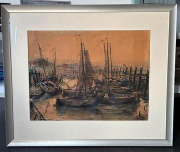 Hendrik van Leeuwen pasteltekening Kade van Tholen. beschikbaar voor biedingen