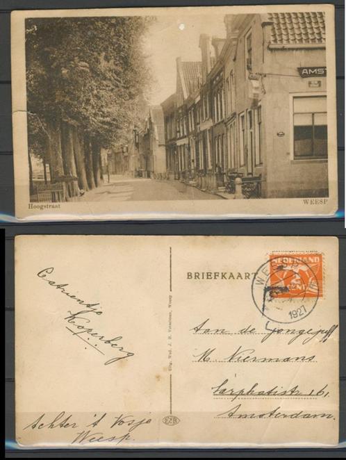 Weesp 1927 Hoogstraat Ansichtkaart 1061e jdu Voor meer info., Verzamelen, Ansichtkaarten | Nederland, Gelopen, Noord-Holland, 1920 tot 1940