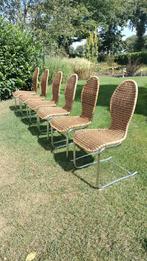 Set van 6 vintage rotan, wicker high back eetkamerstoelen, Huis en Inrichting, Stoelen, Bruin, Vintage, Riet of Rotan, Ophalen of Verzenden