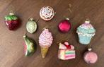 9 glazen kerst ornamenten kerstballen eten, ijsjes, taart, Diversen, Kerst, Ophalen of Verzenden, Zo goed als nieuw
