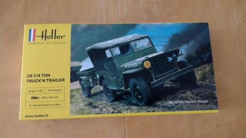 Heller Willy jeep US 1/4 Ton Truck 'n Trailer / Ref:81105, Hobby en Vrije tijd, Modelbouw | Auto's en Voertuigen, Nieuw, Auto