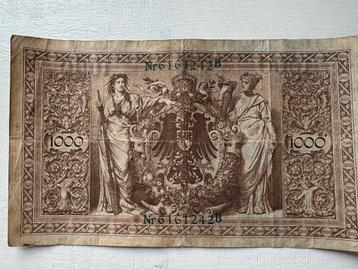 Oude Duitse bankbiljet 1000 Mark uit 1910 – Reichsbanknote beschikbaar voor biedingen