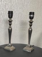 2 Zilverkleurige metalen (H=30cm) tafellampenpoten (40watt), Ophalen, Zo goed als nieuw, Metaal, Minder dan 50 cm