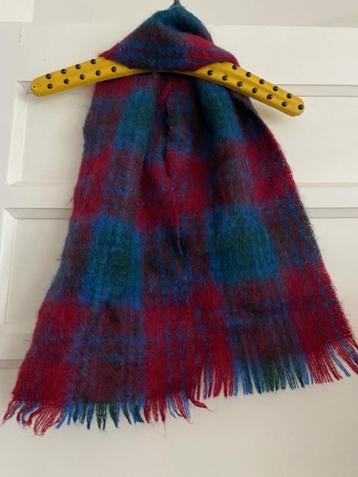 Wollen angora sjaal rood groen blauw geruit 22x115 cm beschikbaar voor biedingen