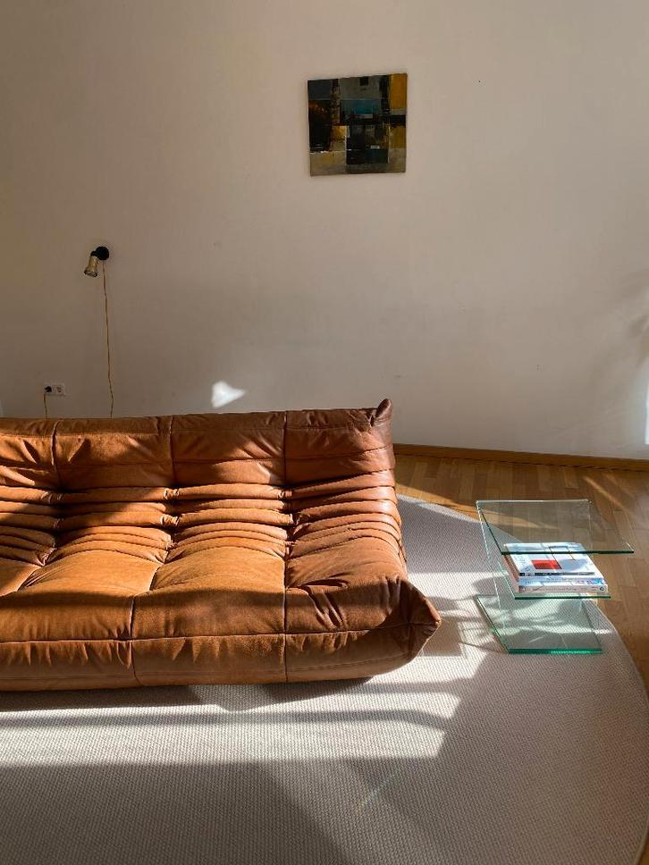 Ligne Roset - Togo - 3-zitter Bank/Sofa - Cognac Bruin Leer, Huis en Inrichting, Banken | Bankstellen, Zo goed als nieuw, Rechte bank