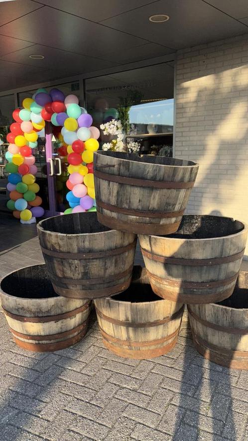 Eikenhouten bloembak, Tuin en Terras, Bloembakken en Plantenbakken, Gebruikt, Hout, Minder dan 60 cm, Rond, Ophalen