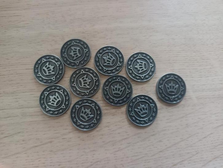 10 Metalen Crown Coins, leuk voor bijv D&D of Pathfinder, Hobby en Vrije tijd, Spaarzegeltjes, Zegels, Bonnen of Punten, Ophalen of Verzenden
