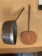 Antieke Koperen Pan 25 cm & Schuimlepel Set, Ophalen