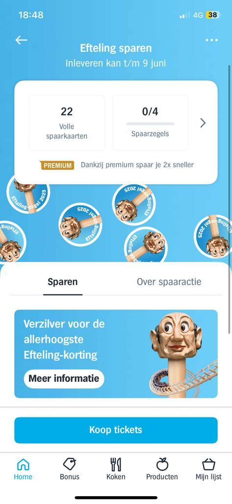 Albert Heijn, Efteling 22 volle spaarkaarten, Tickets en Kaartjes, Kortingen en Cadeaubonnen, Pretpark, Kortingsbon