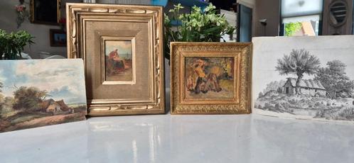 Kleine collectie kunst, 19e eeuw, schilderijen & tekeningen, Antiek en Kunst, Kunst | Schilderijen | Klassiek, Verzenden