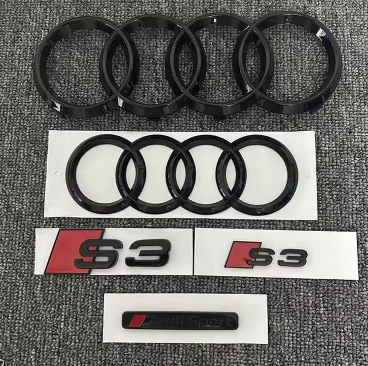 Audi S3 Zwarte Emblemen Set – Direct Leverbaar!, Auto diversen, Tuning en Styling, Ophalen of Verzenden