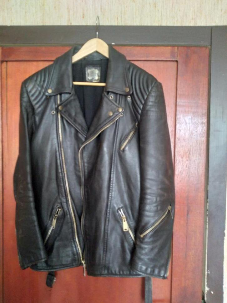motorjack jack retro leer leder lederen motor oldskool olds, Kleding | Heren, Jassen | Winter, Gedragen, Maat 48/50 (M), Zwart