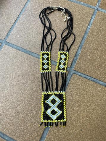 Retro vintage glaskralen ketting collier indiaan boho hippie beschikbaar voor biedingen