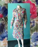 Vintage originele jaren 80 jurk gebloemd maat 44, Maat 42/44 (L), Ophalen of Verzenden, Vintage, Knielengte