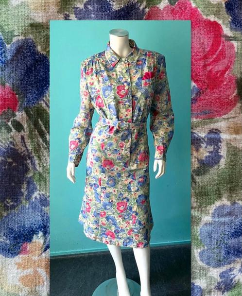 Vintage originele jaren 80 jurk gebloemd maat 44, Kleding | Dames, Jurken, Gedragen, Maat 42/44 (L), Groen, Knielengte, Ophalen of Verzenden