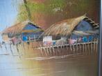 Indonesisch Schilderij met visser en huisjes op water 020120, Ophalen
