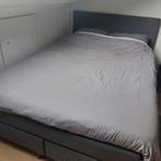 Boxspring 140x200 grijs, Ophalen, Gebruikt, Tweepersoons, 140 cm