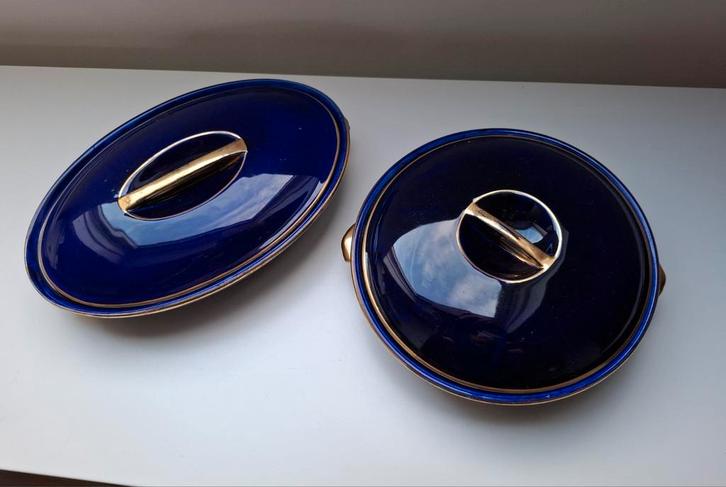 Booths 2 blauwe dekschalen Englisch Make, Huis en Inrichting, Keuken | Servies, Zo goed als nieuw, Schaal of Schalen, Overige stijlen