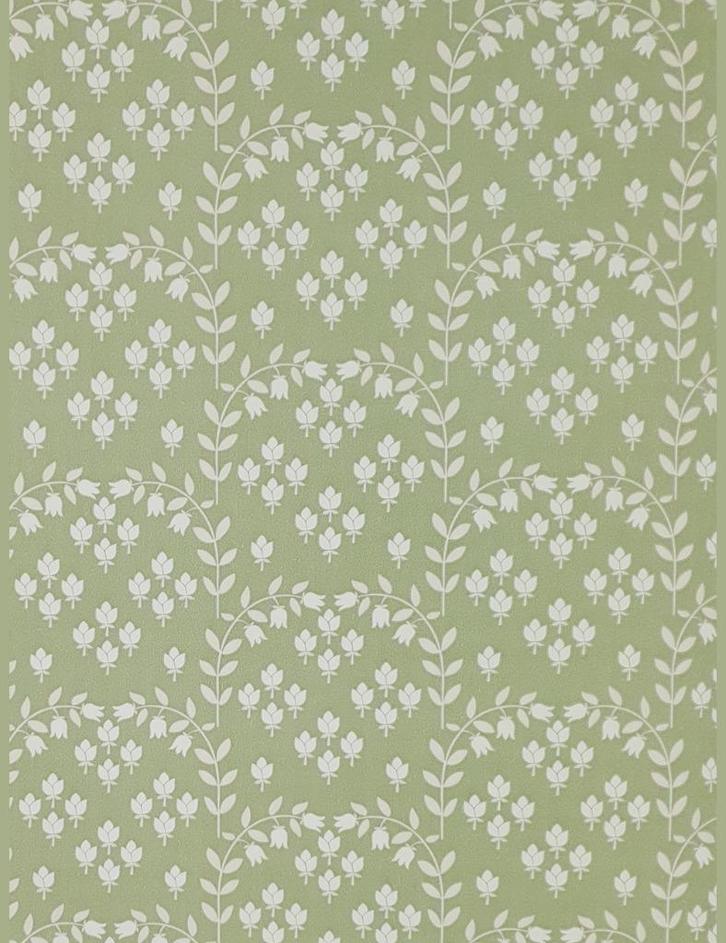 3550 retro behang witte bloemetjes zachtgroene fond swiet, Huis en Inrichting, Stoffering | Behang, Wit, minder dan 10 m², Ophalen of Verzenden