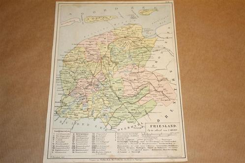 Antieke provinciekaart - Friesland - Bruins 1895 !!, Boeken, Atlassen en Landkaarten, Gelezen, Landkaart, Nederland, 1800 tot 2000