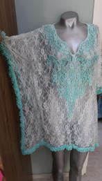 mooie wijde blouse wit turquise free size, Wit, Maat 46/48 (XL) of groter, Ophalen of Verzenden, Zo goed als nieuw