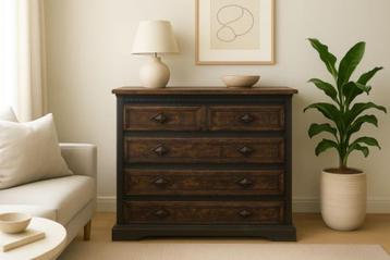 Vintage-look ladekast | donkergroen & gerookt hout beschikbaar voor biedingen