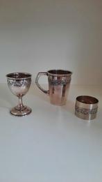 Art deco Alpacca 3 dlg kinderservies roosjes, Antiek en Kunst, Ophalen of Verzenden