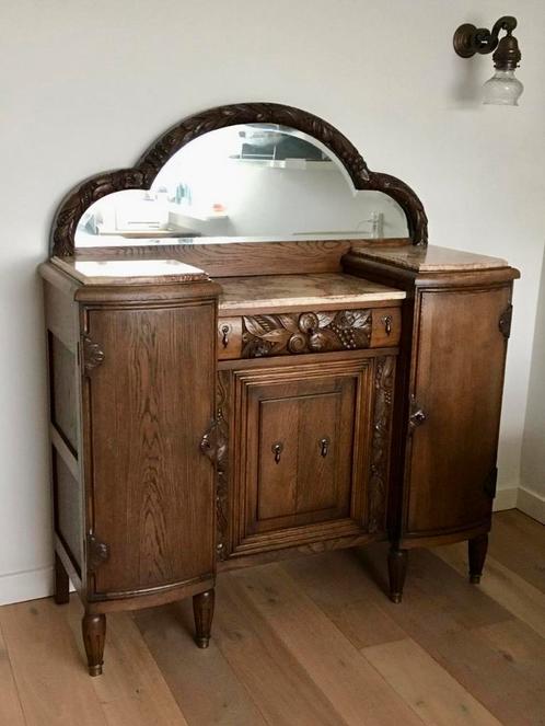 Art Deco meubelen, (2) bufetkasten en eettafel met marmer., Antiek en Kunst, Antiek | Meubels | Kasten, Ophalen