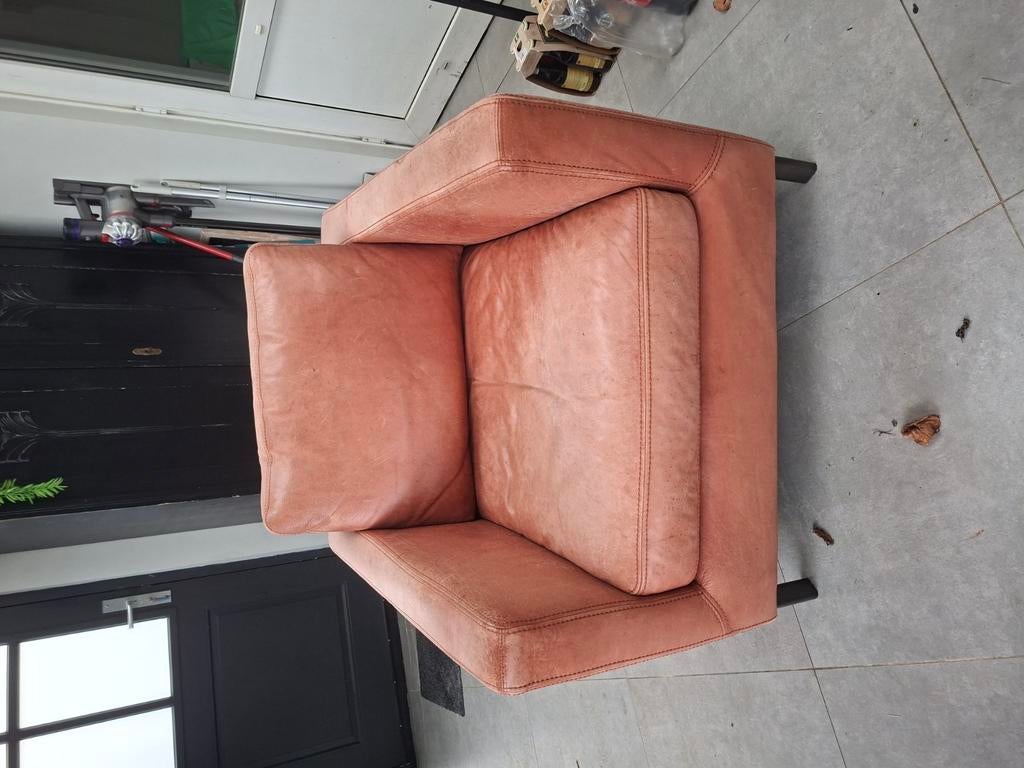 Fauteuil/stoel cognac leer, Ophalen, Gebruikt, Eenpersoons, Minder dan 150 cm