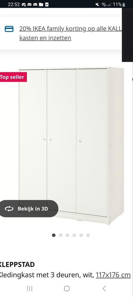 KLEPPSTAD Kledingkast - Wit - 3 Deuren, Huis en Inrichting, Kasten | Kledingkasten, Nieuw, 150 tot 200 cm, 100 tot 150 cm, 50 tot 75 cm