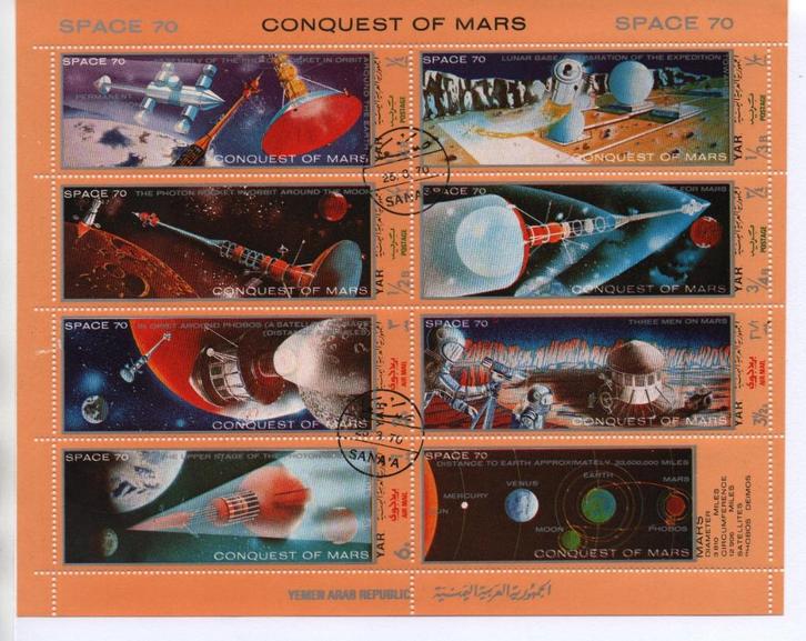 Space 70 Conquest of Mars - Yemen Arab - Gestempeld, Postzegels en Munten, Postzegels | Thematische zegels, Gestempeld, Vliegtuigen