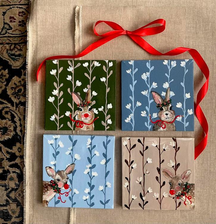 Hertjes en haasjes voor kerst ~ kleintje kunst ~ atelier, Huis en Inrichting, Woonaccessoires | Schilderijen, Tekeningen en Foto's