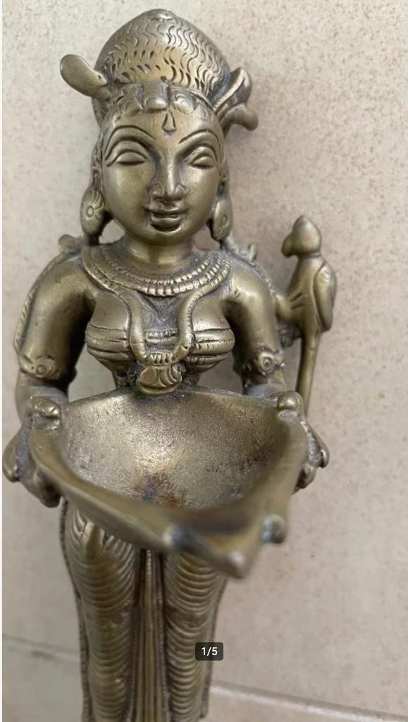 messing olielamp van Deepalakshmi Laxmi Lakshmi 21 cm hoog, Antiek en Kunst, Antiek | Koper en Brons, Ophalen of Verzenden